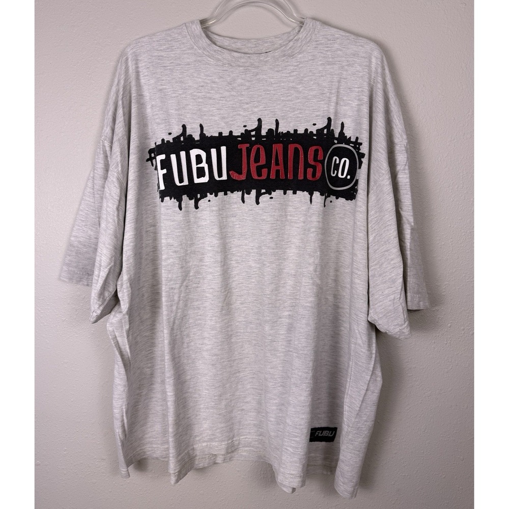 FUBU Jeans Co XXL Graphic T Shirt Gray Y2K Hip Hop Streetwear Oversized 2XL